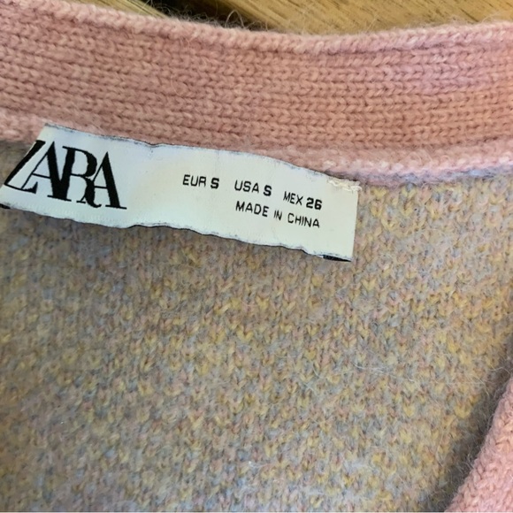 Zara Pink & Yellow Argyle Cardigan S - Picture 7 of 8